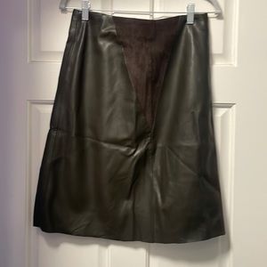 Dark olive green, fake leather and suede pencil skirt